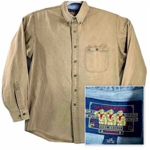 Vintage Ralph Lauren Chaps Button Shirt Mens 14 1/2 Field Factory Khaki Safari